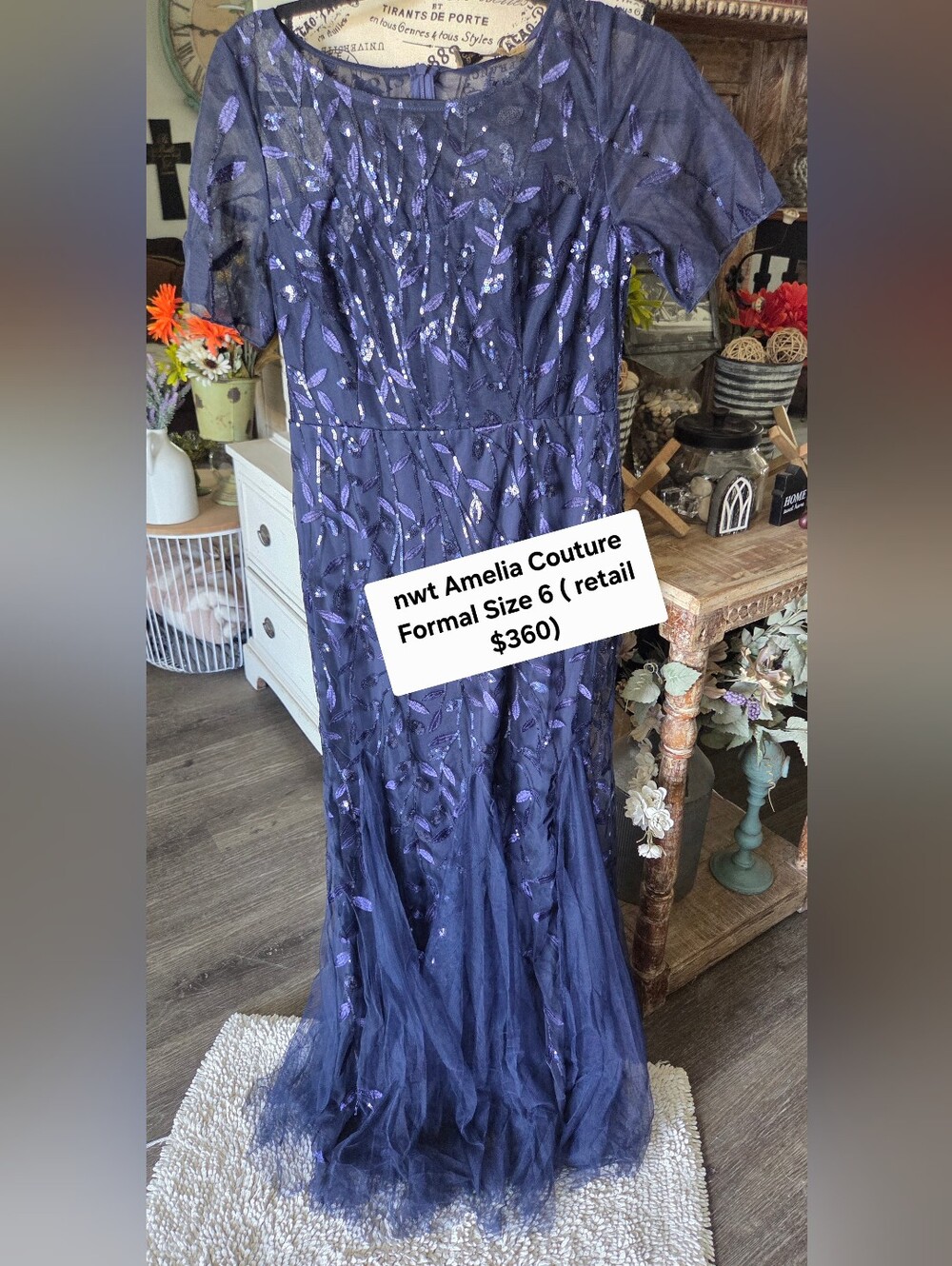 Amelia Couture Navy & Purple Embroidered Evening Gown
